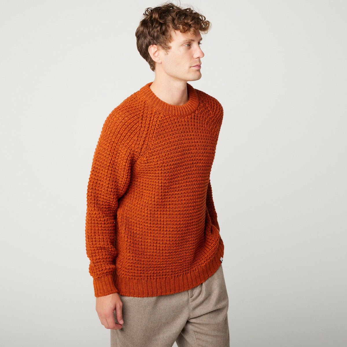 Peregrine Mens Waffle crew neck jumper Cinnamon or Seafoam Gun Hill Clothing Company