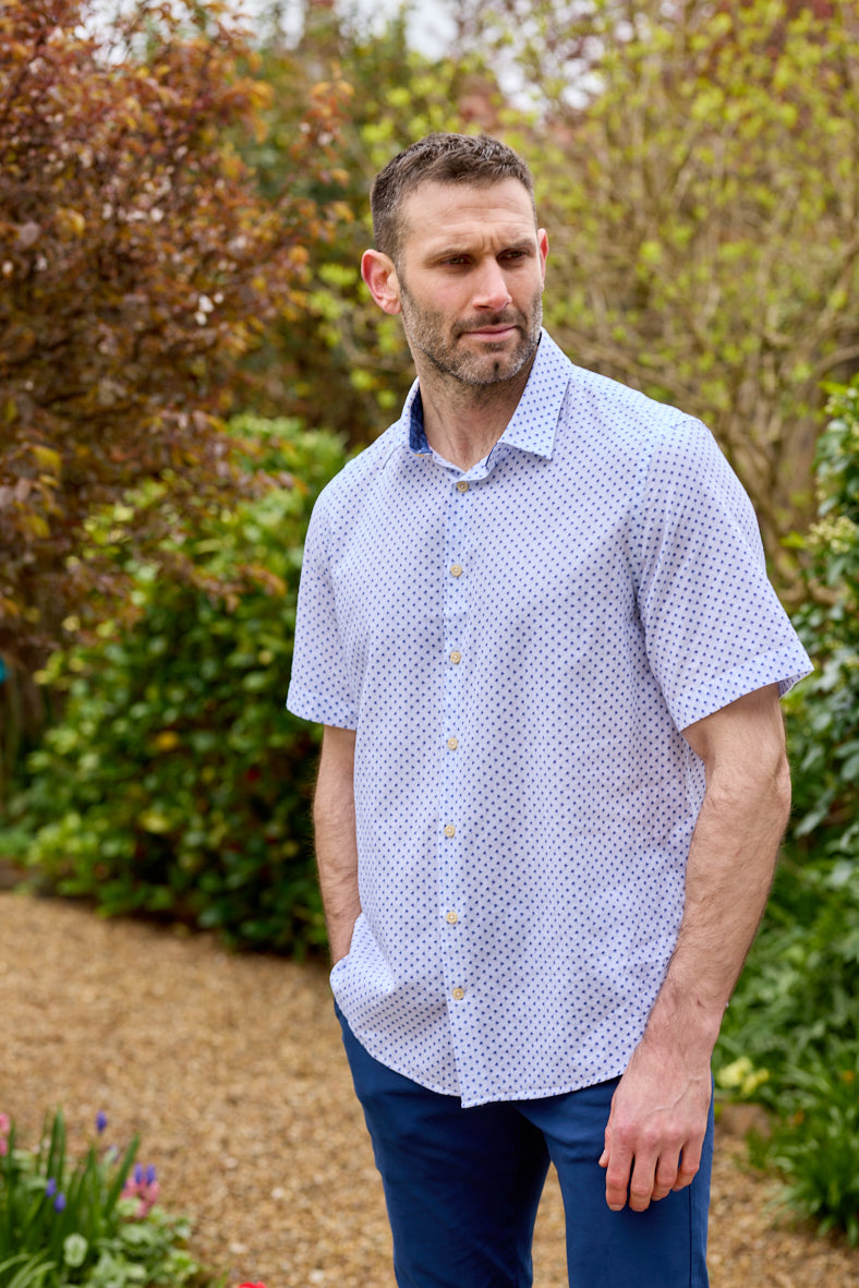 Gun Hill Mens Evenos Short Sleeve Linen Shirt White