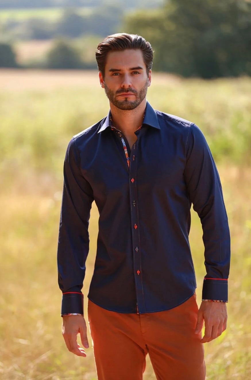 Claudio Lugli Plain Shirt White Navy or blue Gun Hill Clothing Company